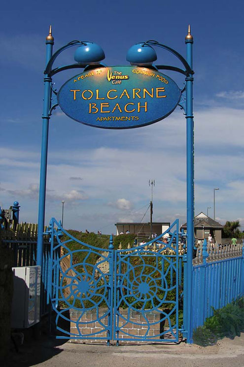 Tolcarne Beach entrance feature - steel and solar lighting